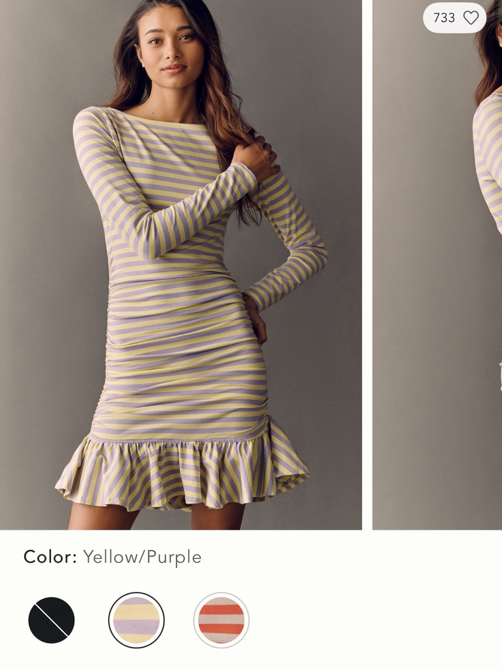Tuckernuck Yellow and Lavender Striped Boatneck Ruffle Dress